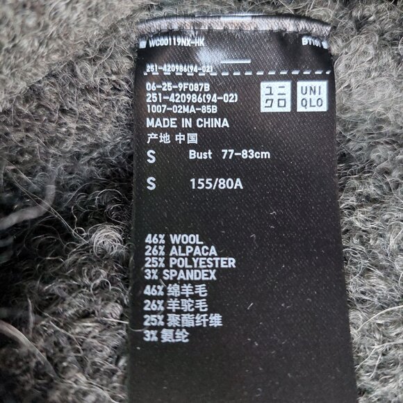 Uniqlo Women's Cardigan Grey Small Alpaca Wool Knitted Button Front Jumper, Sz S - Picture 5 of 9